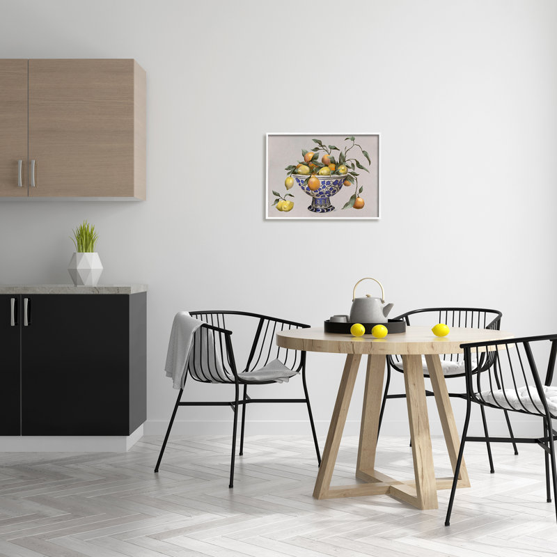 Bol à poterie à motif de feuilles d'agrumes mélangées, H 16 po x l 20 po x P 1,5 po, Giclée encadrée blanc bord de mer
