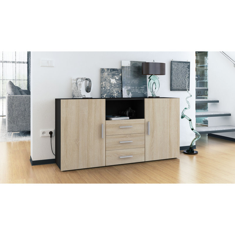 Sideboard Mccrary, Black (Matt)/Oak