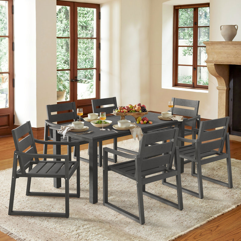  Rectangular Outdoor Dining Set, Dark Gray, 6
