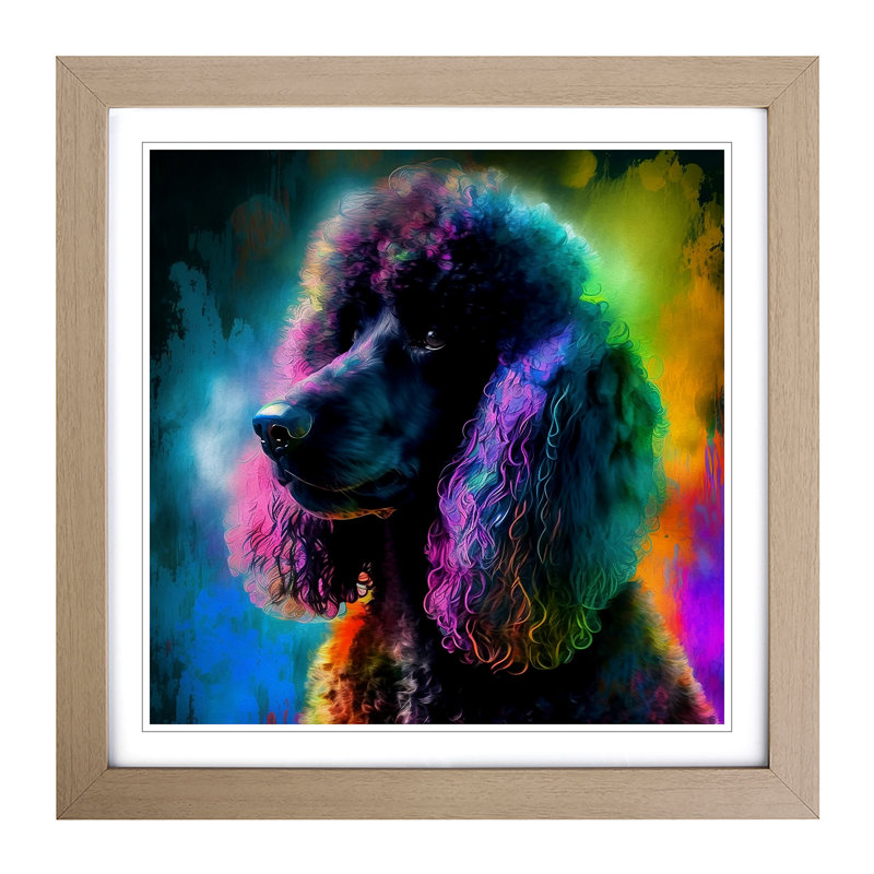 Poodle Dog Abstract Expressionism No.1 - Single Picture Frame Print on Wood, Oak