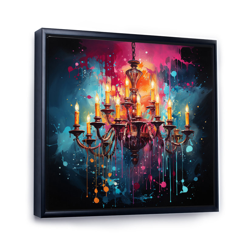 Lustre rétro pointillisme glamour III - impression, H 16 po x l 16 po x P 1 po, Cadre flottant noir