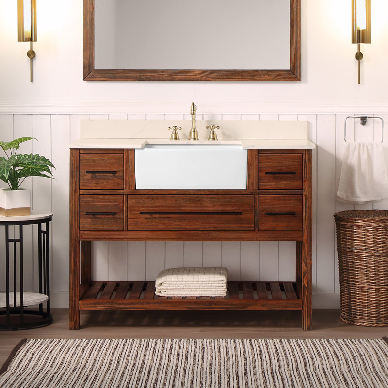 Pompierie 48'' Brown Undermount Single Bathroom Vanity with White Quartz Top