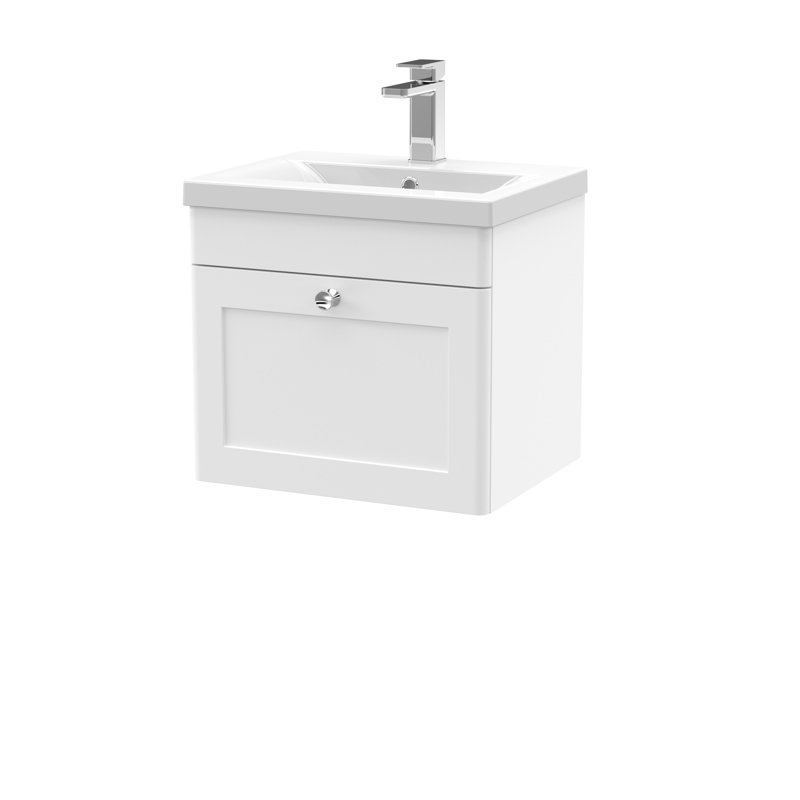Classique 510mm Single Bathroom Vanity with Drop In Vitreous China Basin, Satin White