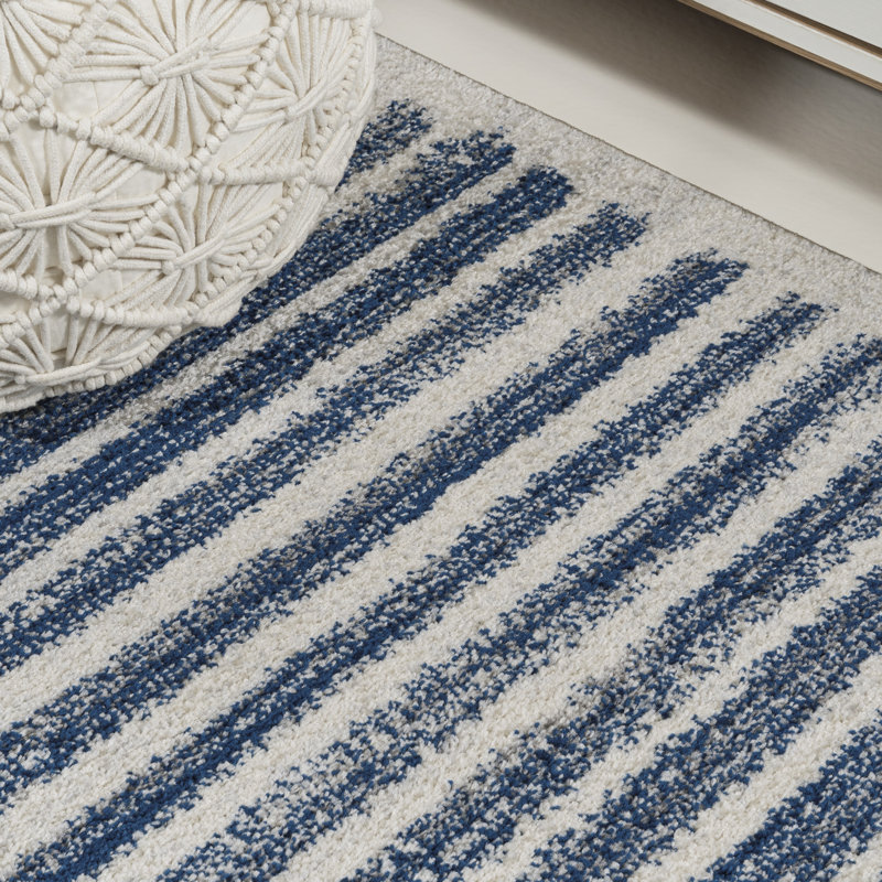 Baumgardner Modern Berber Stripe Cream/Navy Rug, Rectangle 7'9" x 10'