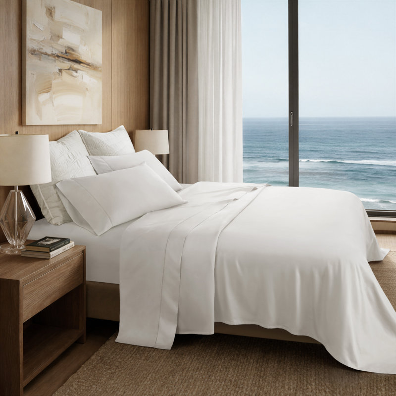 Elina Supima 4 Piece Cotton Sheet Set, Cal King, Bright White