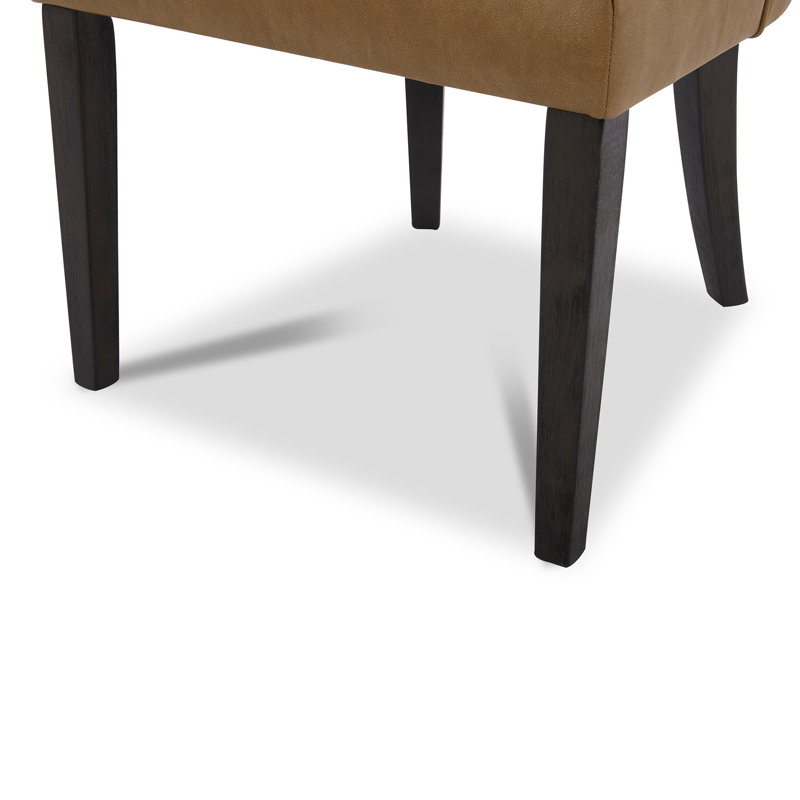 Mufeeda Tufted Upholstered Dining Chair, Cognac Pebbled Faux Leather