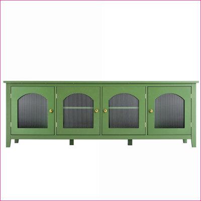 Meuble télé 71 po avec rangement, structure en pin massif, vert antique | Taille du téléviseur: 70 à 79 pouces | Panneau de fibres à densité moyenne
