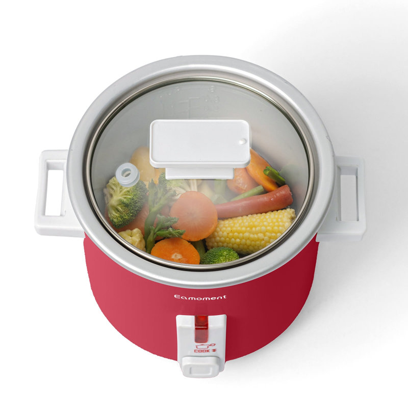 Petit cuiseur à riz, petit cuiseur à vapeur antiadhésif avec couvercle de 1,5 pte et couvercle en verre allant au lave-vaisselle, rouge