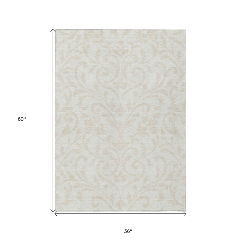Tapis extérieur lavable floral ivoire et beige 3 pi x 5 pi