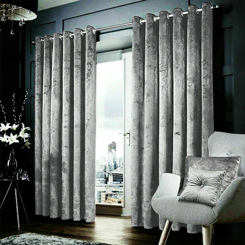 Anali Velvet Blackout Curtain Pair, Silver, 116.84 x 137.16 cm