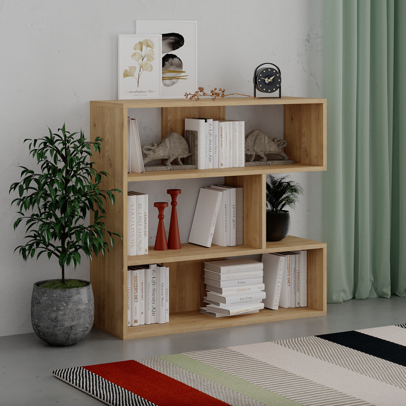 Bibliothèque géométrique H 35 "x l 37", Chêne
