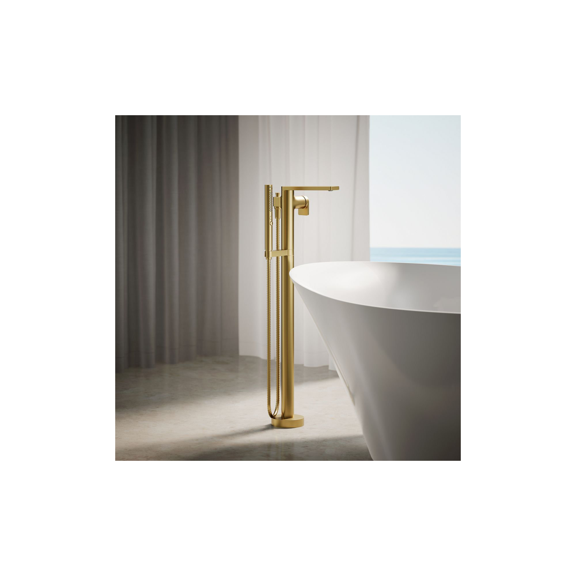 Composed Freestanding Bath Faucet, Vibrant Brushed Moderne Brass