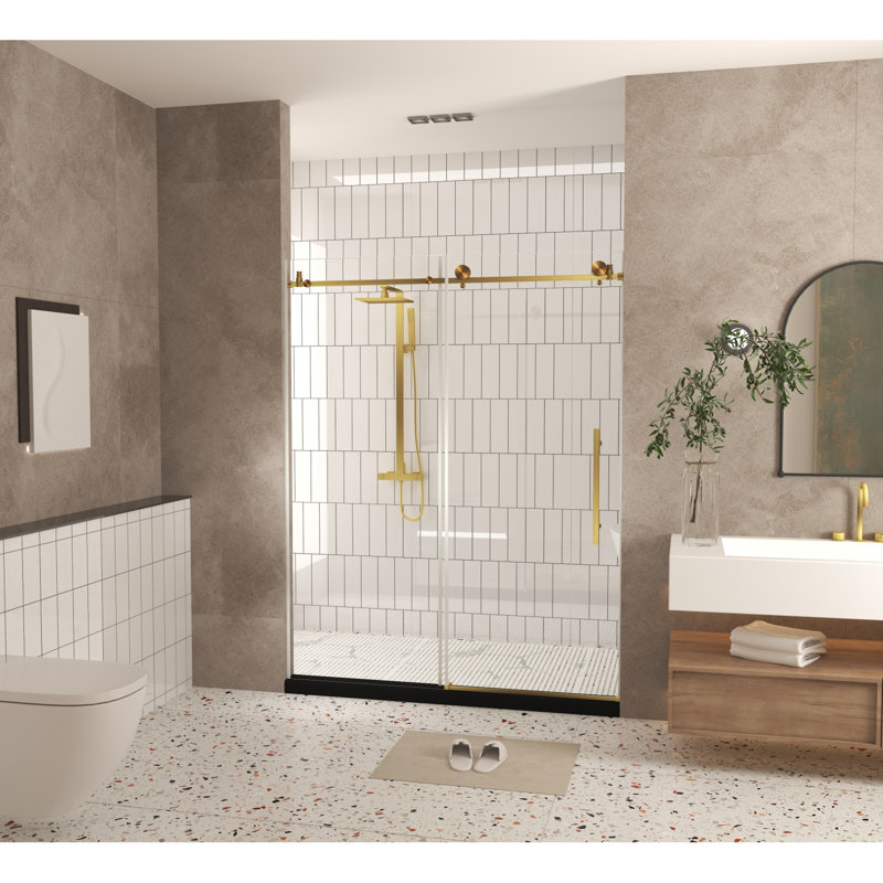 Frameless Shower Door 60"W x 76"H, Clear Tempered Glass, Stainless Steel Handle