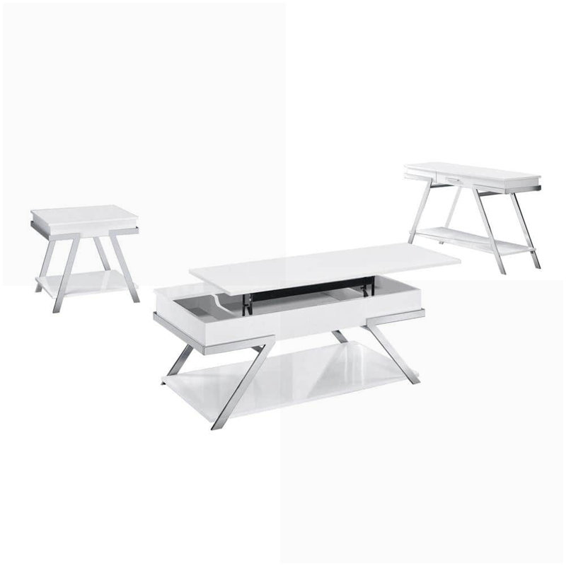 Table de bout contemporaine blanche avec structure chromée et finition ultrabrillante - peu encombrante et facile à nettoyer