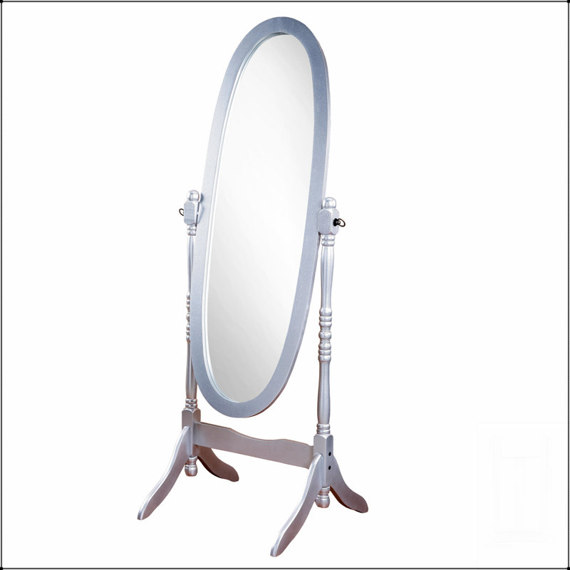 Traditional Queen Anna Style Wood Floor Cheval Mirror, Silver Finish, Adjustable For Full-Body Reflection And Elegant Decor