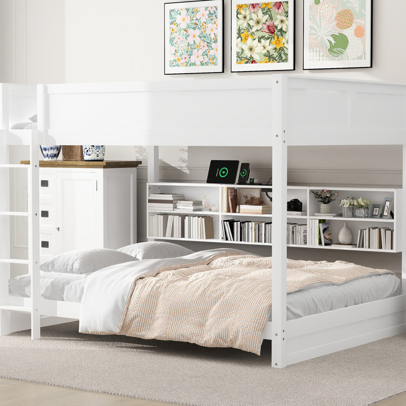 Grand lit superposé au-dessus, blanc - rangement stable et grande capacité de charge, Blanc