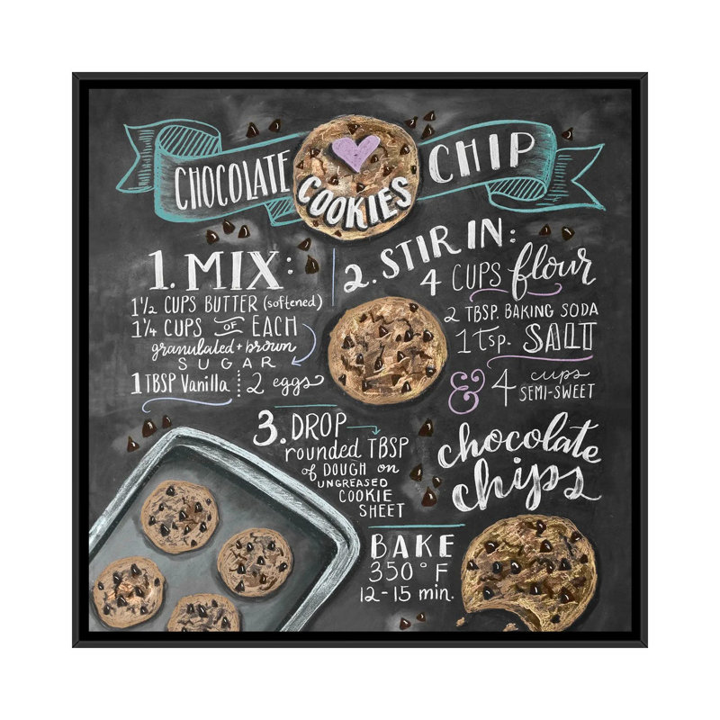 Recette de biscuits aux pépites de chocolat - impression sur toile tendue, Toile avec cadre noir