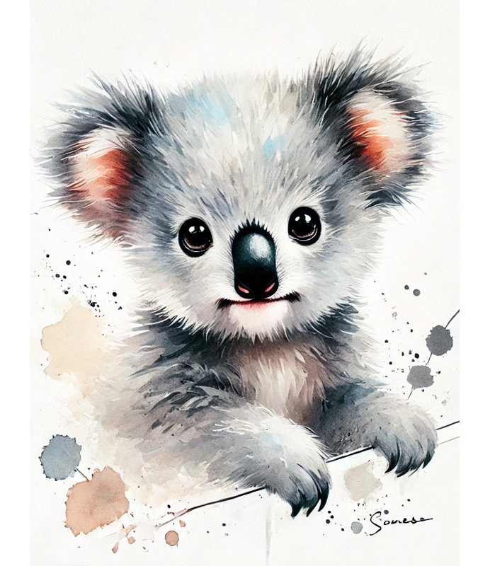 «Curious Baby Koala», reproduction d'art sur toile, H 16 po x l 12 po
