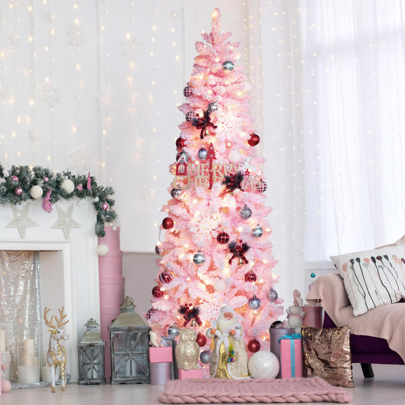 Arbre de Noël Zaid, 6', Lumières transparentes/blanches, Rose