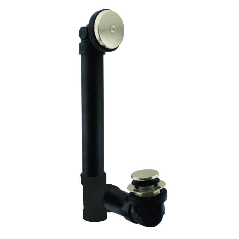 1-1/2" x 12" Sch. 40 ABS Tip-Toe Bathtub Leg Drain Assembly with One-Hole Overflow, Stainless Steel