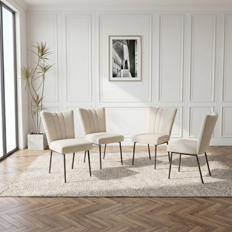 Daina 34.2"H Modern Kitchen Dining Chairs, Upholstered Dining Chairs, Parsons Chairs with Stable Steel Legs, Solid Back Conference Chairs (4 Chairs)
