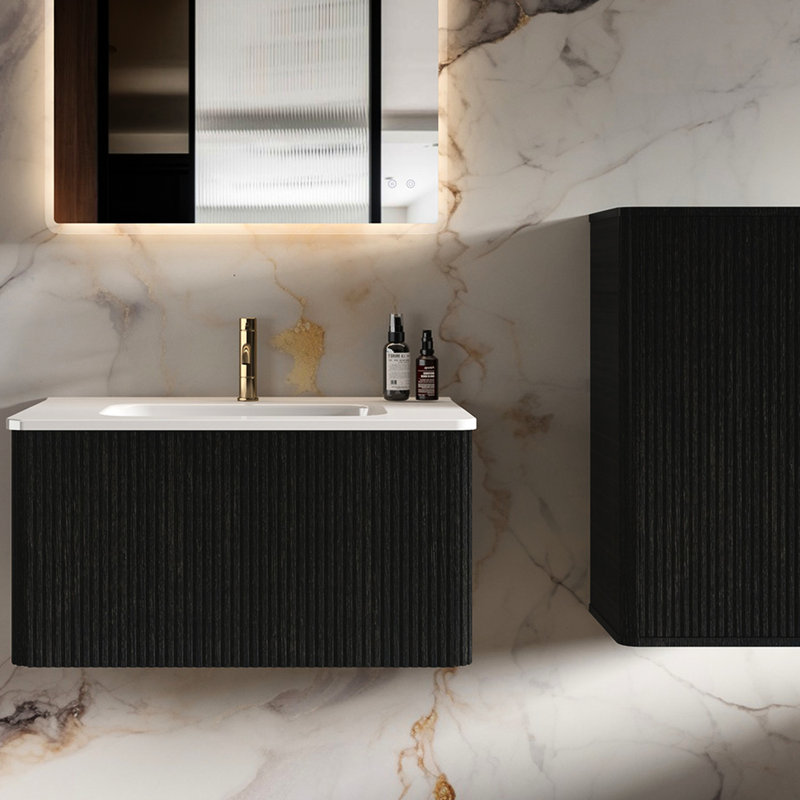 Rangement de salle de bain Chic Oak, Noir