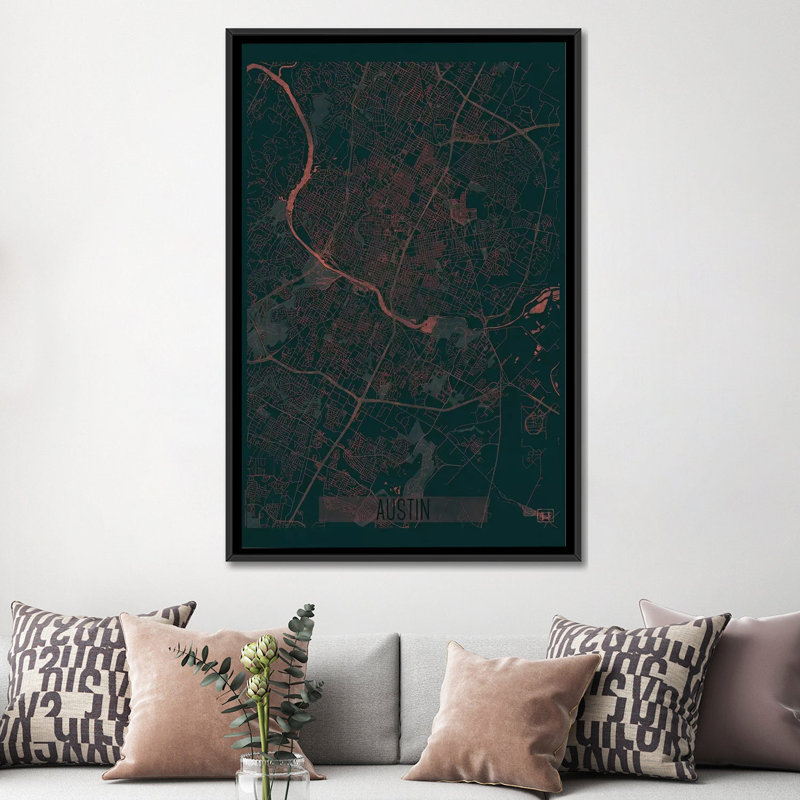 « austin infrarouge urban blueprint map », impression sur toile, H 60 po x l 40po x P 1,5 po, Toile avec cadre noir