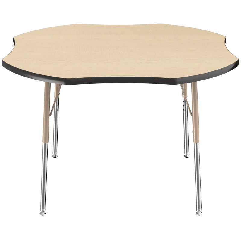 Table d'activité en T 48 po x 48 po avec moulures en T et pieds réglables, Gris / bleu / argent, Roulement pivotant standard