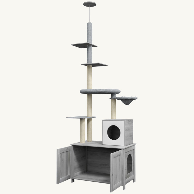 Gray Sisal 2-in-1 Cat Tree with Litter Box Enclosure