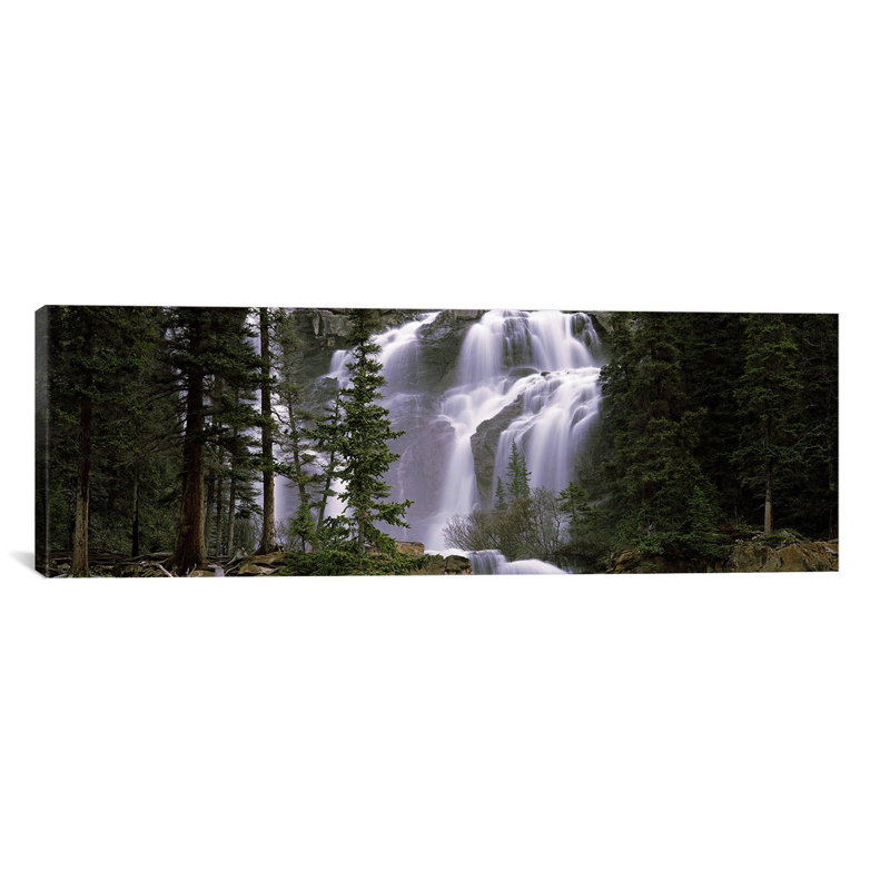 Vue panoramique d'une cascade dans une forêt, Banff, Alberta, Canada - reproduction de photo sur toile tendue, Toile tendue