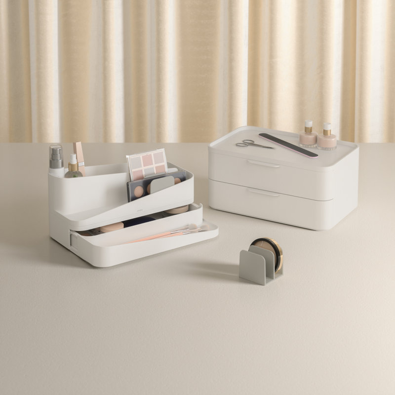 White Recycled Plastic Stackable Makeup Organizer with Drawers