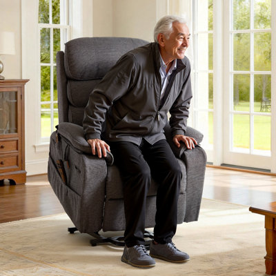 Fauteuil inclinable électrique Power Lift, fauteuil à deux moteurs avec chaleur et massage pour personnes âgées, position réglable, télécommande, avec poches latérales, tissu chenille, gris foncé