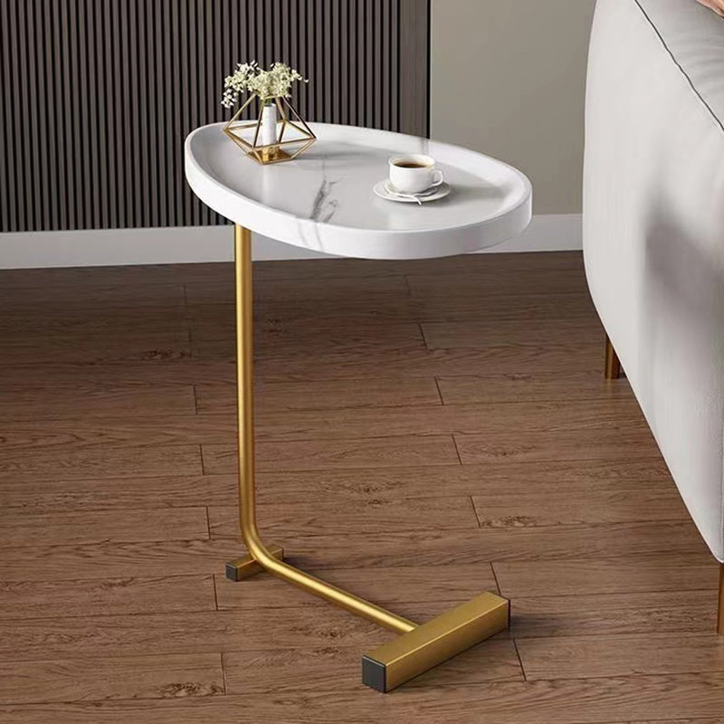 Table d'appoint en forme de C, Blanc / doré