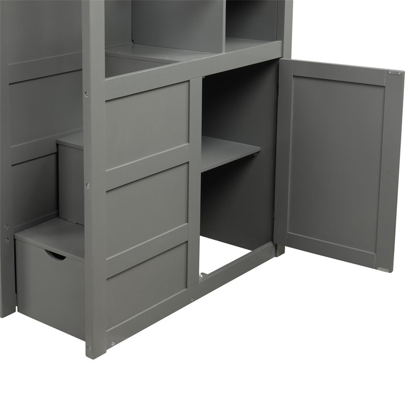 Lit simple standard avec lits superposés, gris