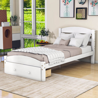 Twin Size Wood Platform Bed with Drawer