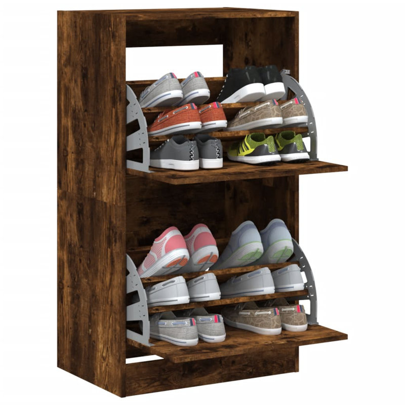 12 Pair Shoe Storage Cabinet, Smoked Oak