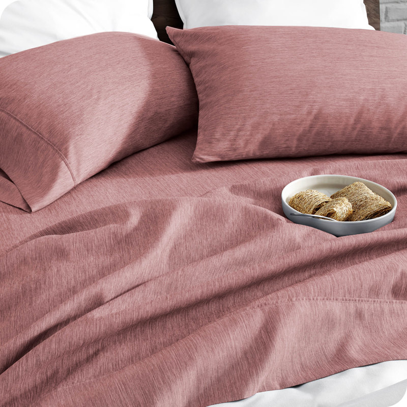 Bare Home Ultra-Soft Microfiber Sheet Set, Queen Sheet Set + 1 Fitted Sheet + 2 Pillowcases, Heathered Rosewood