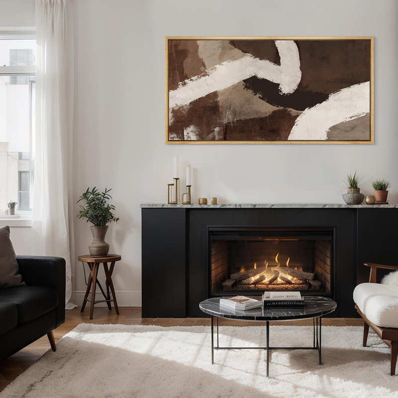 «Grunge Abstract Paint Stroke Effect Mid Mid Century Shape Contemporary Abstract Dynamic Black and White», reproduction encadrée sur toile