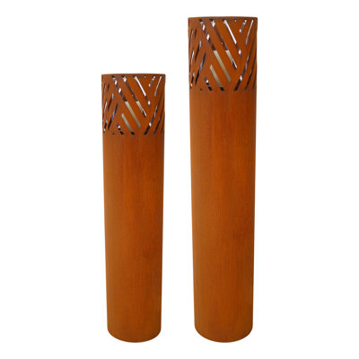 Lantern Column, Set of 2, Decorative Column for Garden in Rust Industrial Design, Lantern for Outdoor and Indoor, Lantern Including Candles