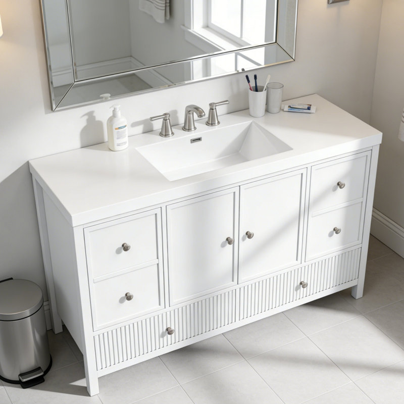 60" Single Bathroom Vanity, White/Chrome