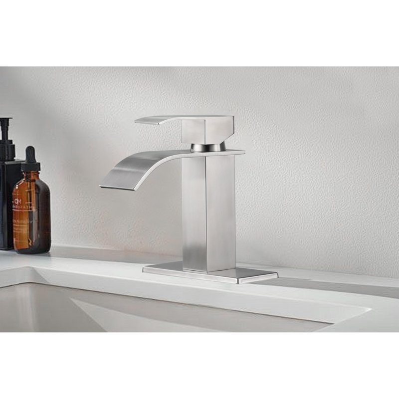 Single Handle Waterfall Spout Bathroom Sink Faucet, Brushed Nickel