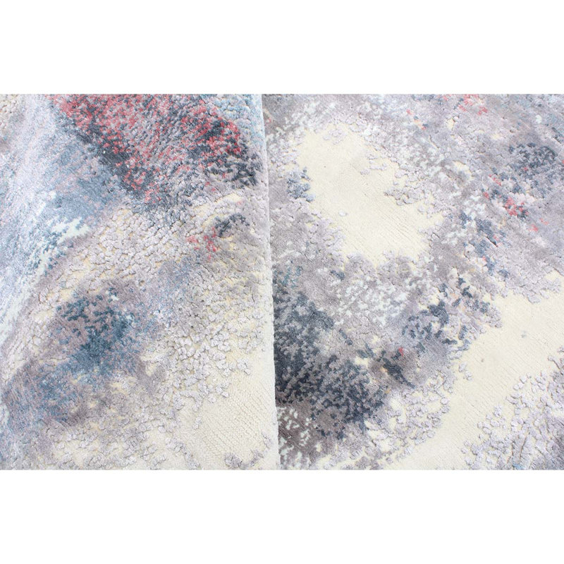 Tapis gris et naturel noué à la main de haute qualité, Rectangle 6 pi x 9 pi