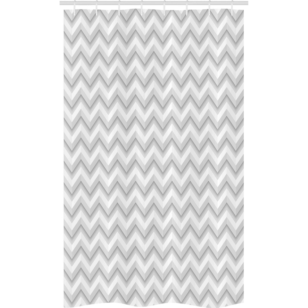 Schmaler Duschvorhang, Zig Zag Chevron-Motiv, Abstrakt, Pale Grau Weiß