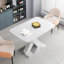 Modern Square Dining Table, Stretchable, White Table Top+MDF X-Shape Table Leg With Metal Base-306419601