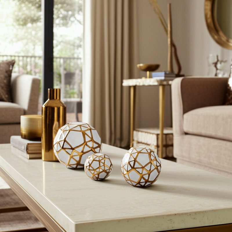 Ceramic Orbs and Decorative Objects for Home Decor – Modern Sculpture Statues for Shelf Styling, Kitchen Decor Accents, or Stylish Decorations for Living Room and Office – Set of 3