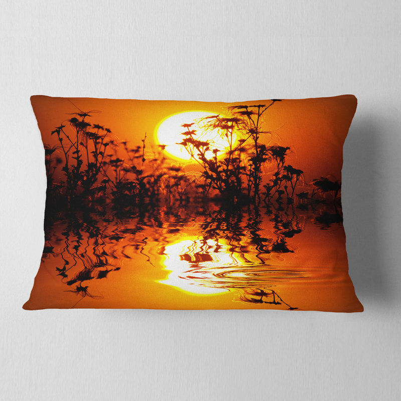 Coussin avec silhouette de fleurs au coucher du soleil, Rectangulaire, 12 po x 20 po