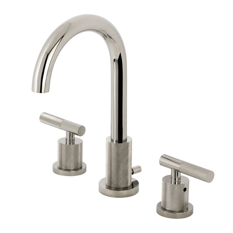Robinet de salle de bain espacé à deux poignées à fixation sur le comptoir avec poignée moletée et bonde escamotable en laiton Kingston