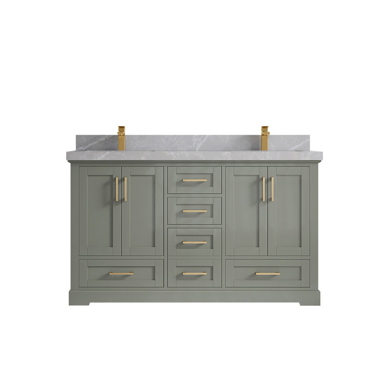 Ensemble de meuble-lavabo double 60 po Esin, Gris clair, À feuilles persistantes