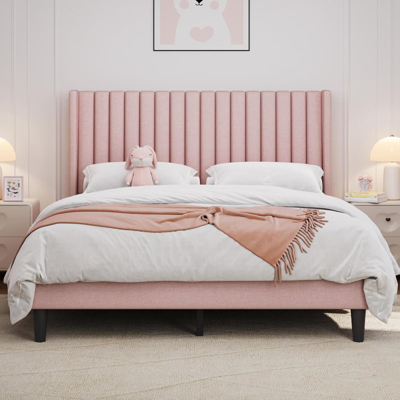 Upholstered Panel Bed, Queen, Pink