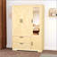 Armoire 4 portes avec miroir et DEL, armoire de rangement en bois avec tablettes réglables et 2 tiroirs, finition naturelle